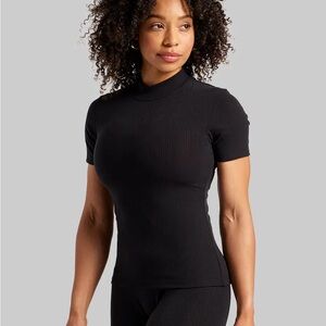 Black Ribbed Short Sleeve Top